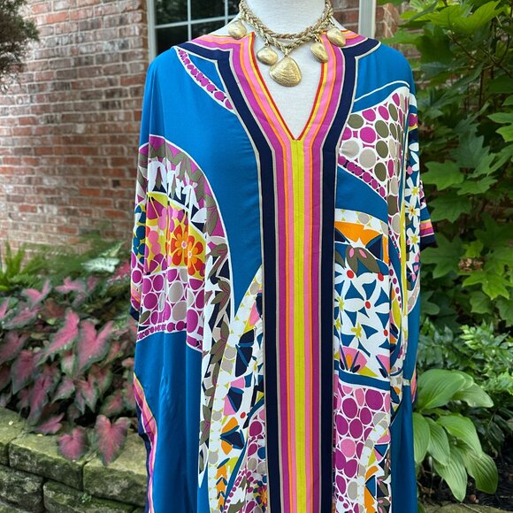 Trina Turk Theodora Maxi Dress Caftan Coverup 100% Silk NWOT XL - Picture 2 of 8